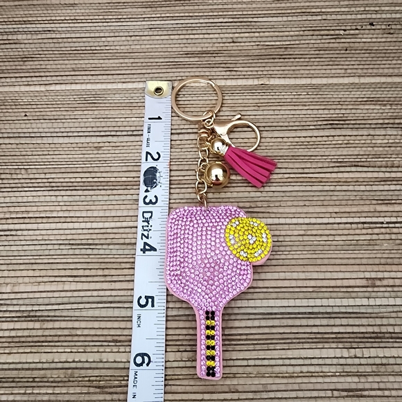Pickleball Paddle & Ball Bling Keychain Tassel Rhinestone Accessories Gift -Pink - Picture 6 of 6